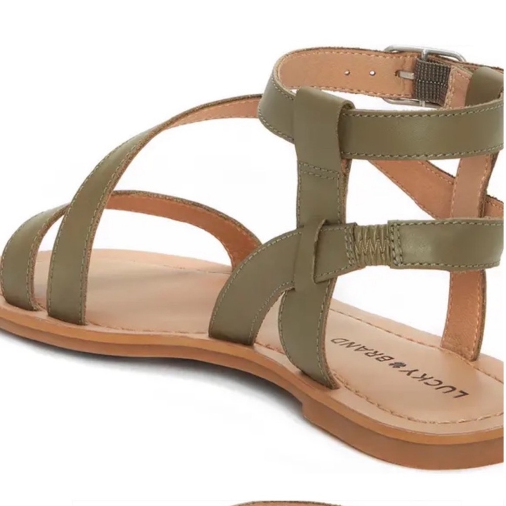 New Lucky Brand Byleth Woman’s Strappy Leather Sandal Olive Green NIB - Picture 8 of 10